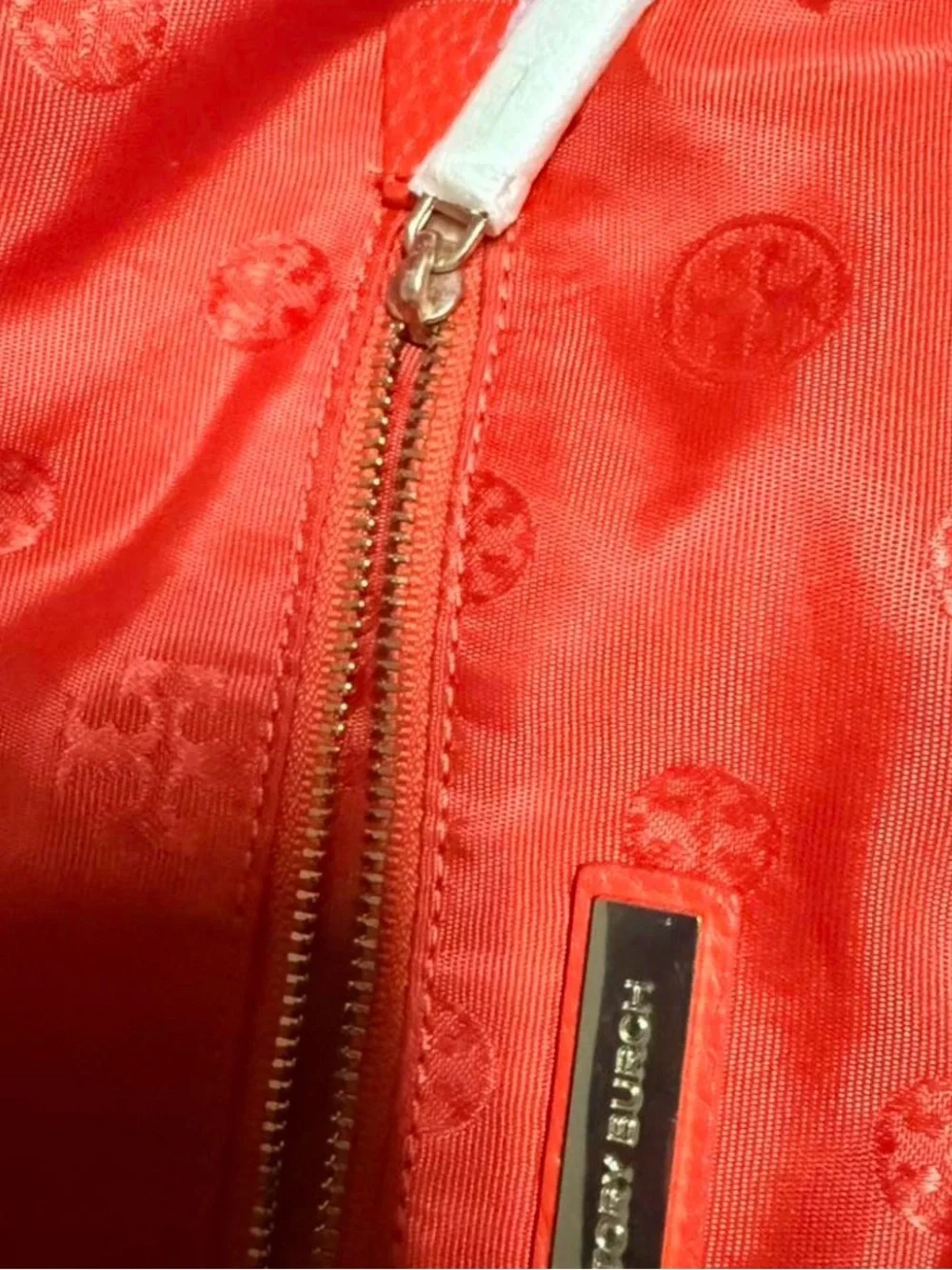 Tory Burch Bright Red Leather Tote with Logo Medallion